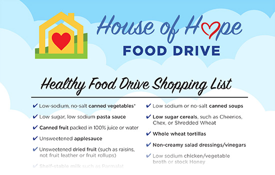 House of Hope Healthy Food Drive Shopping List