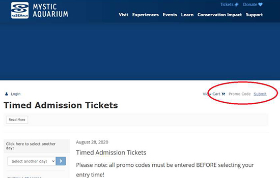 Mystic Aquarium Timed Admission Tickets Promo Code entry