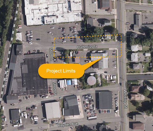 overhead map of Hultenius Street project limits