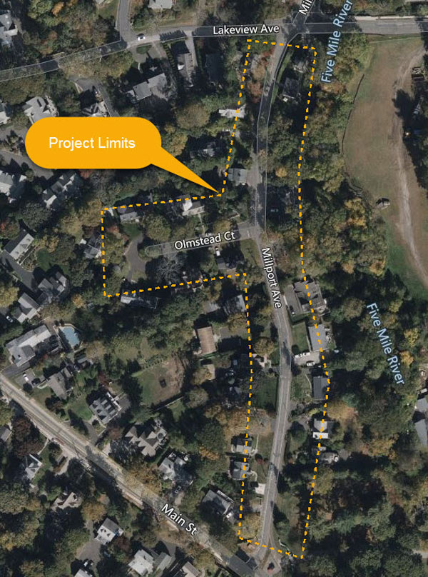 overhead map of Millport Ave and Olmstead Court project limits