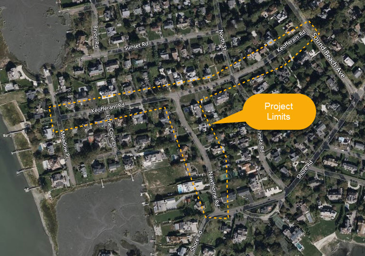 overhead map of Nawthorne Road and Keofferam Road project limits
