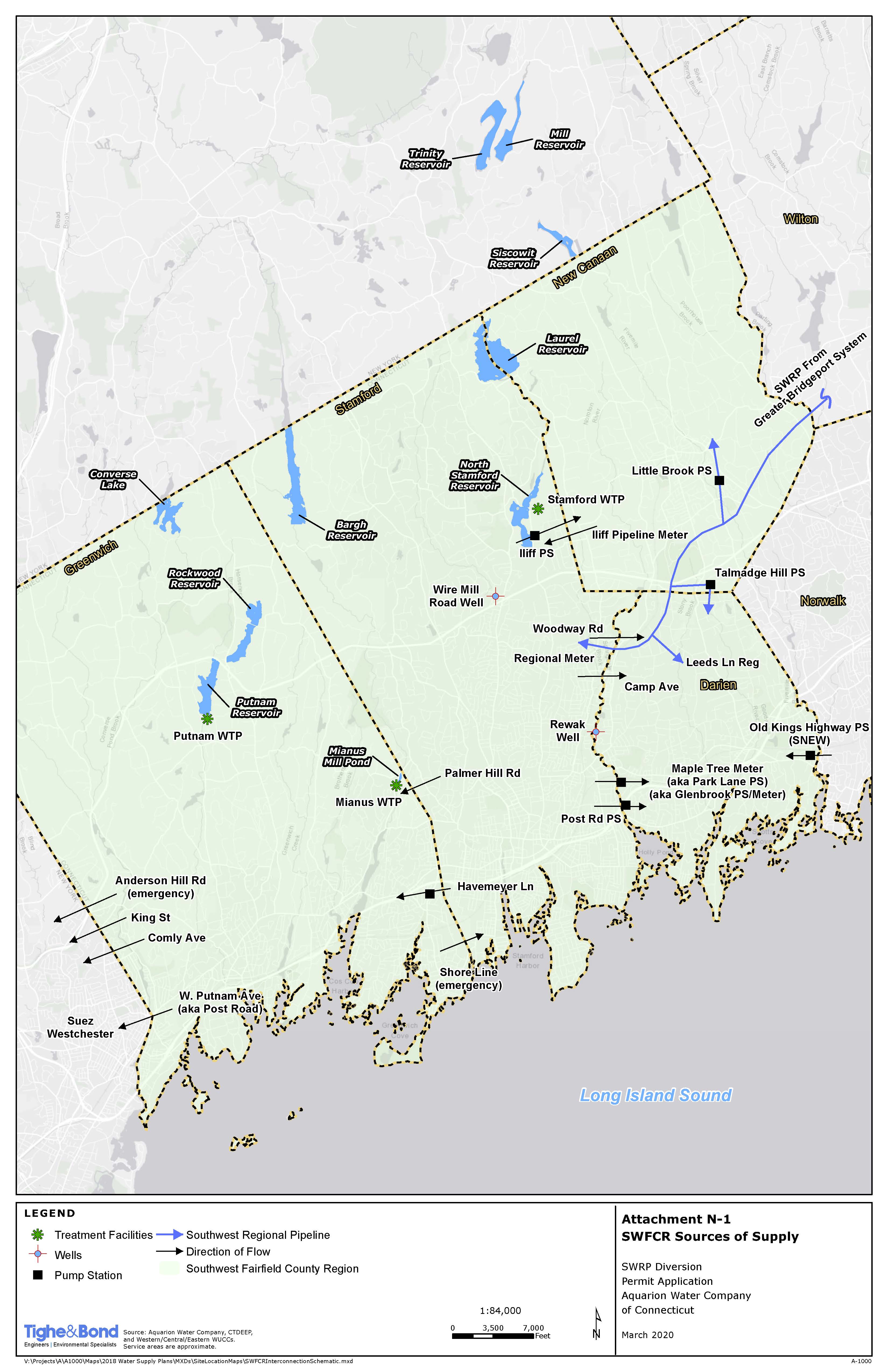 map of Southwest Fairfield County Region water supply sources