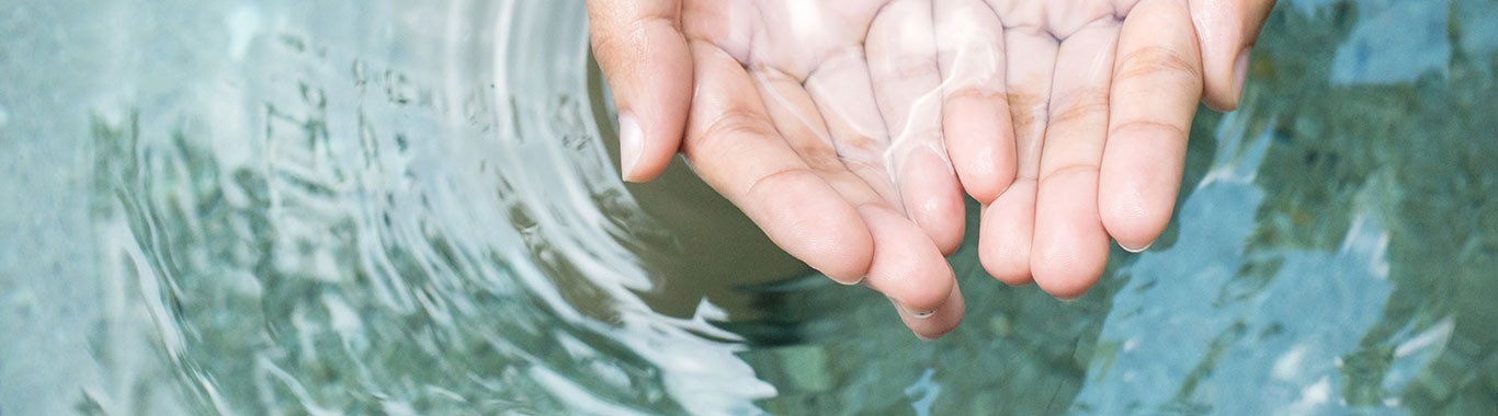 A person putting their hands in water